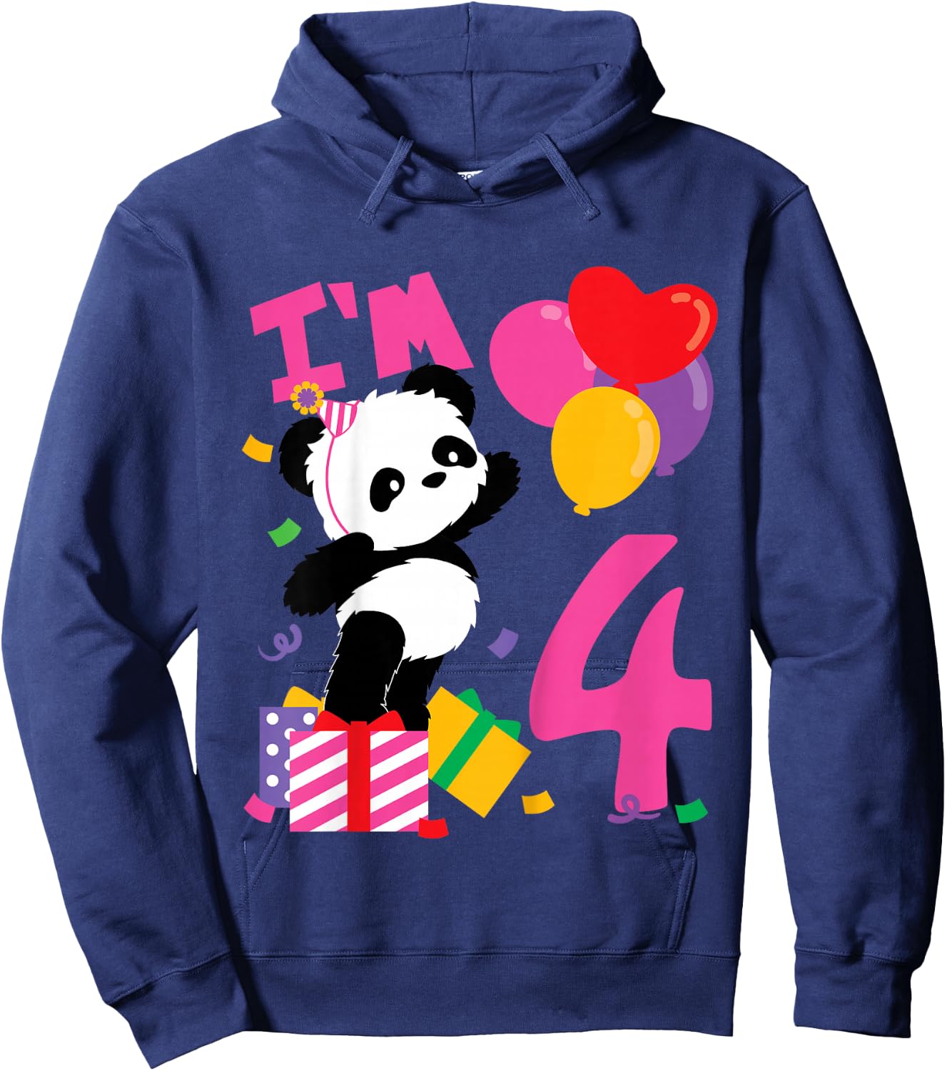 Kids 4 Years Old Girls Birthday Panda Hoodie - Hoodie | Navy