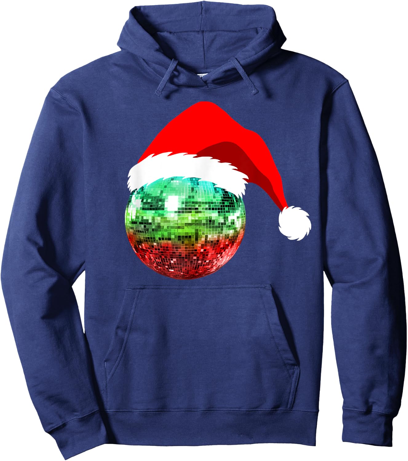 Red and Green Santa Christmas Disco Ball Hoodie - Hoodie | Navy