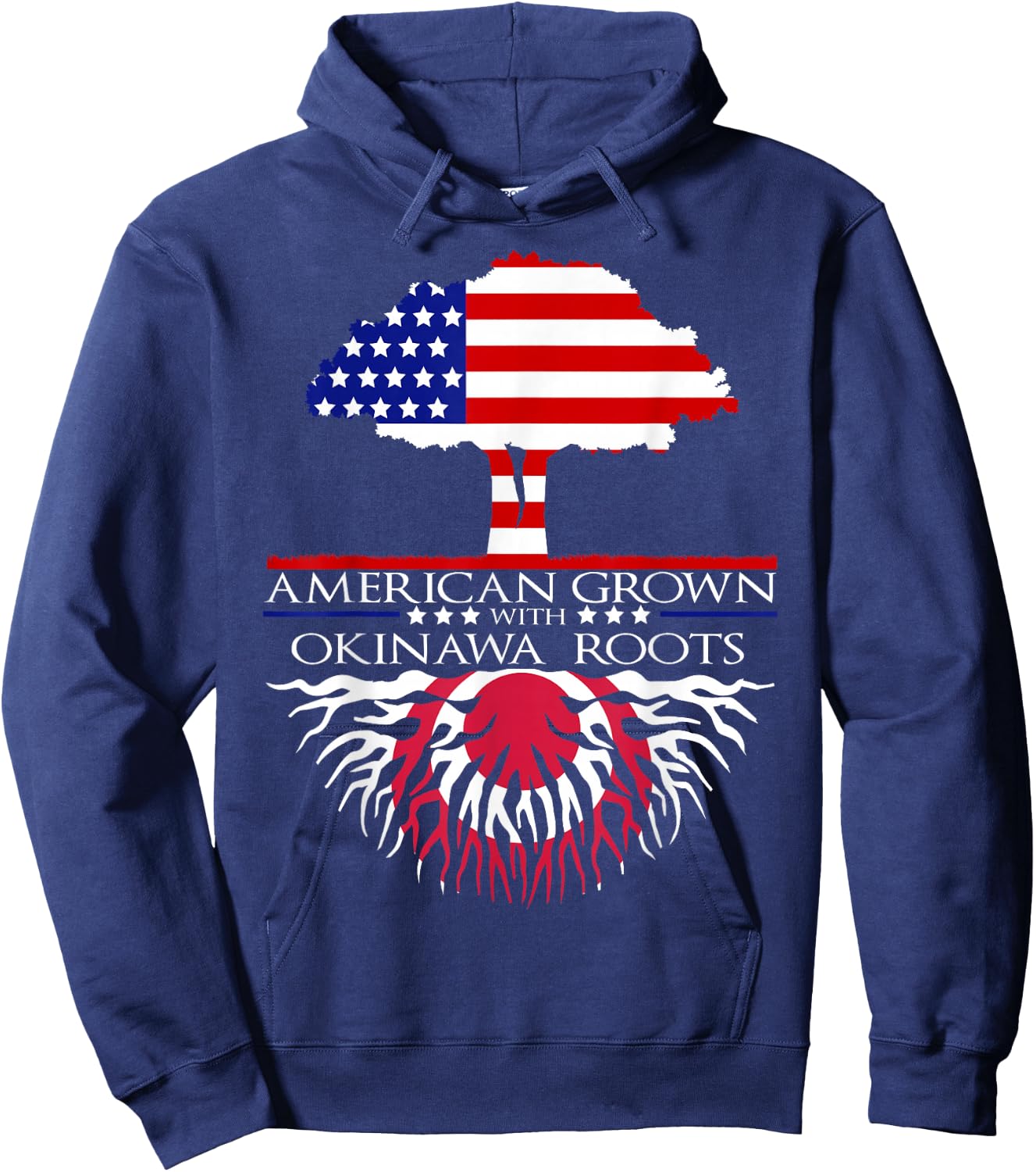 Okinawa Roots Japanese American Flag Hoodie - Hoodie | Navy