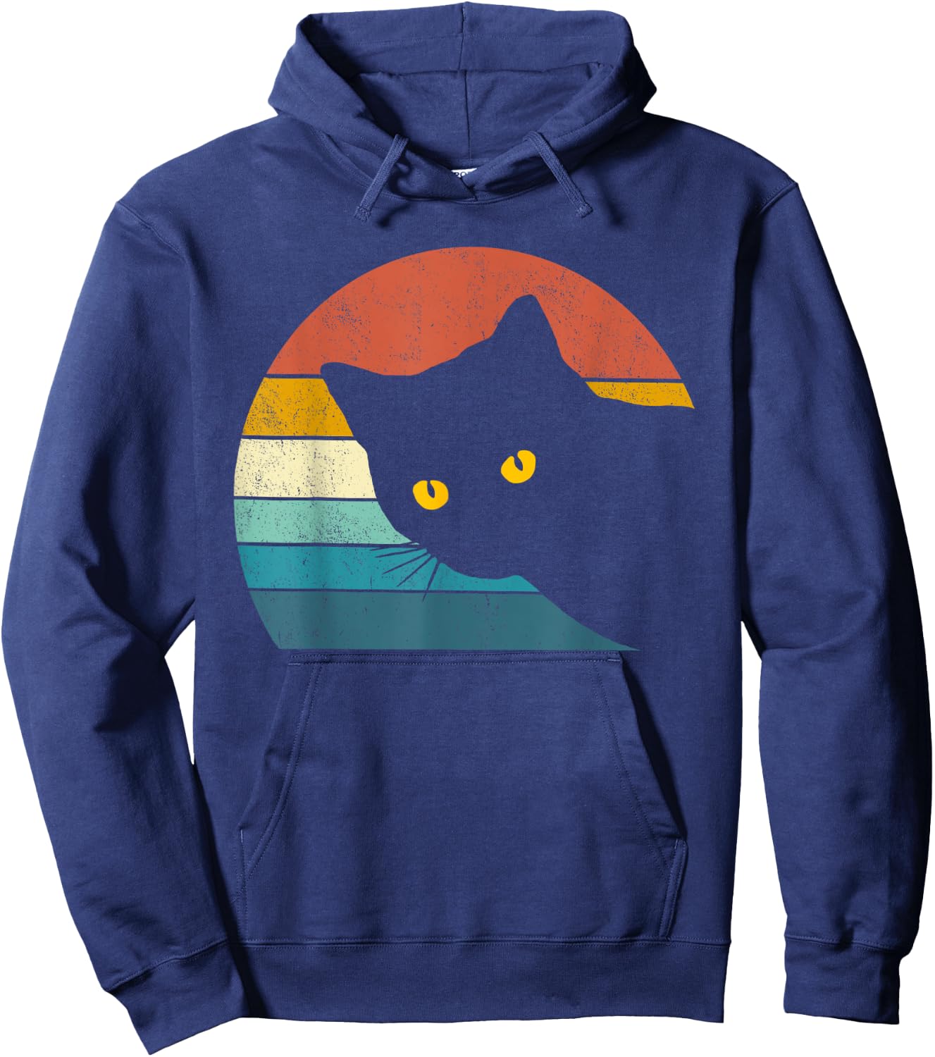 Vintage Black Cat Lover, Retro Style Cats Gift Hoodie - Hoodie | Navy