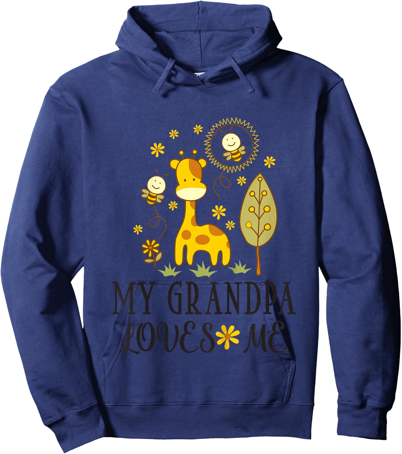 Kids My Grandpa Loves Me Grandchild Giraffe Hoodie - Hoodie | Navy