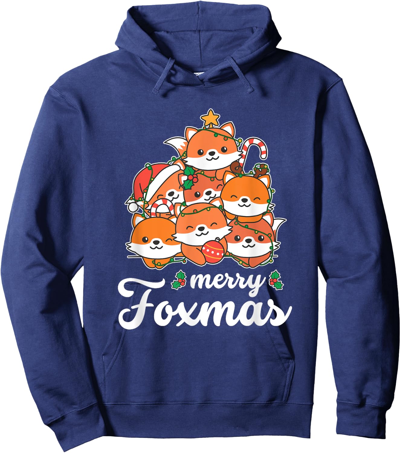 Merry Foxmas Pun Fox Christmas Hoodie - Hoodie | Navy