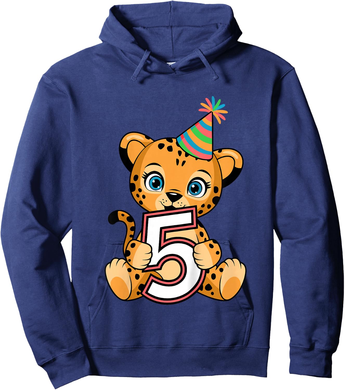 5th Birthday Cheetah Kids Hoodie - Hoodie | Navy