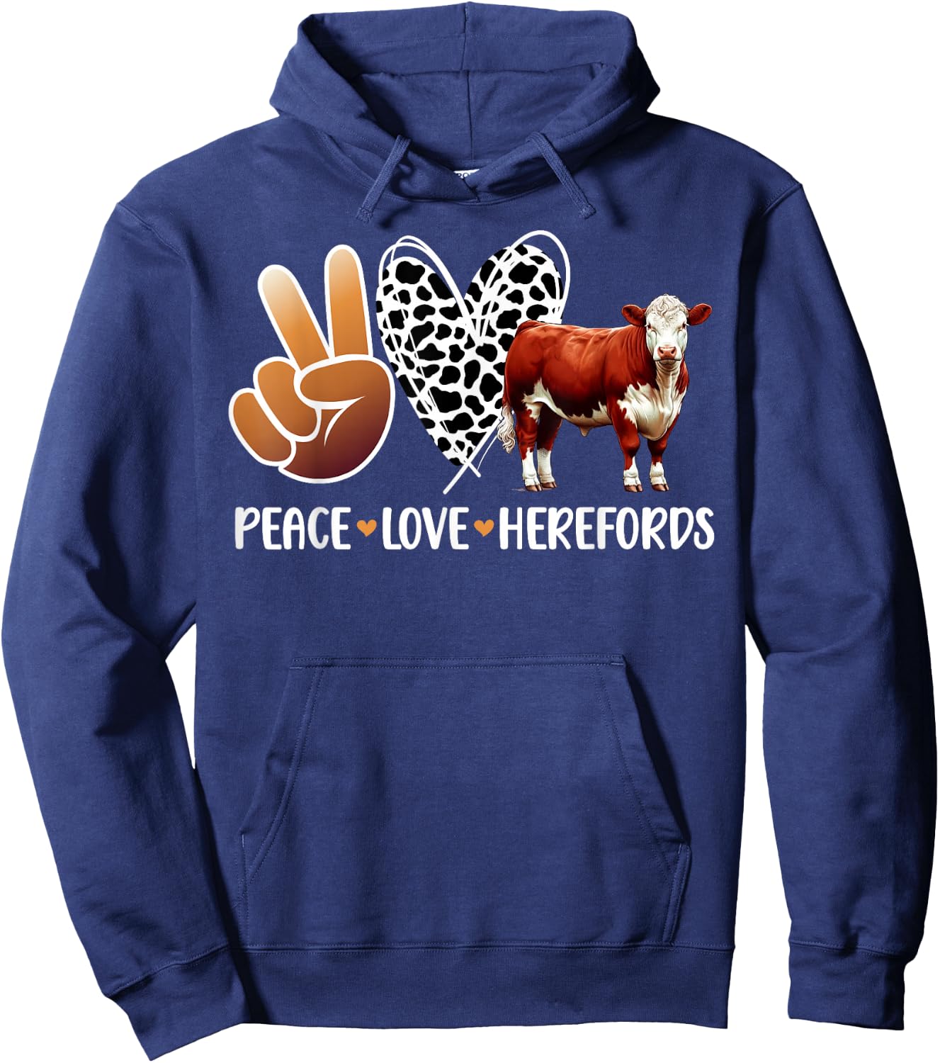 Peace Love Hereford Cow Lover Hereford Cow Girl Hoodie - Hoodie | Navy