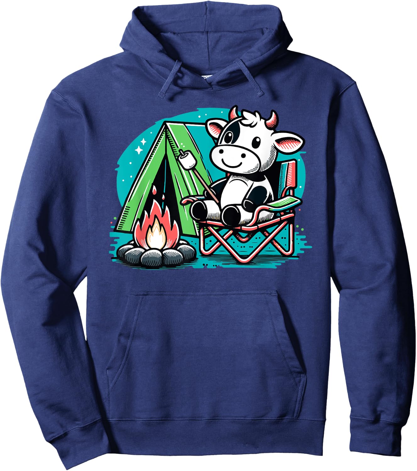 Cute Cow at the Campfire Funny S'more Camping Hoodie - Hoodie | Navy