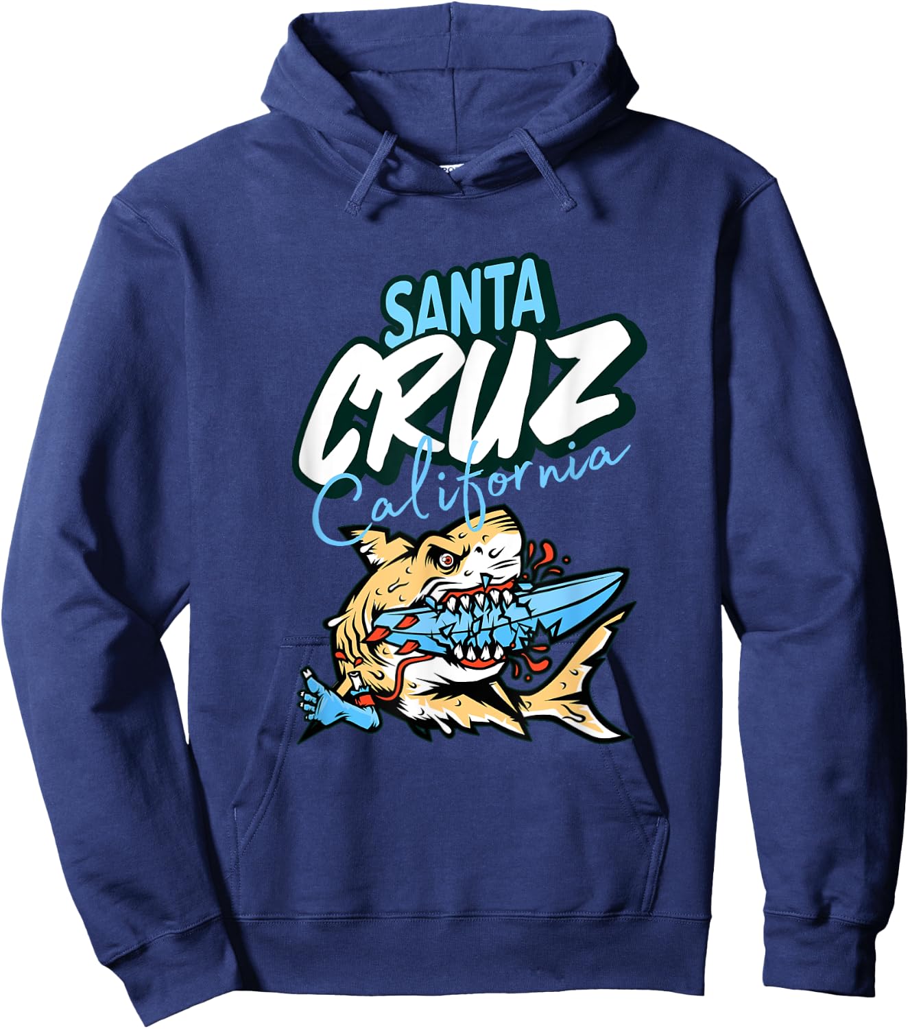 Vintage Santa Cruz California Great White Shark Hoodie - Hoodie | Navy
