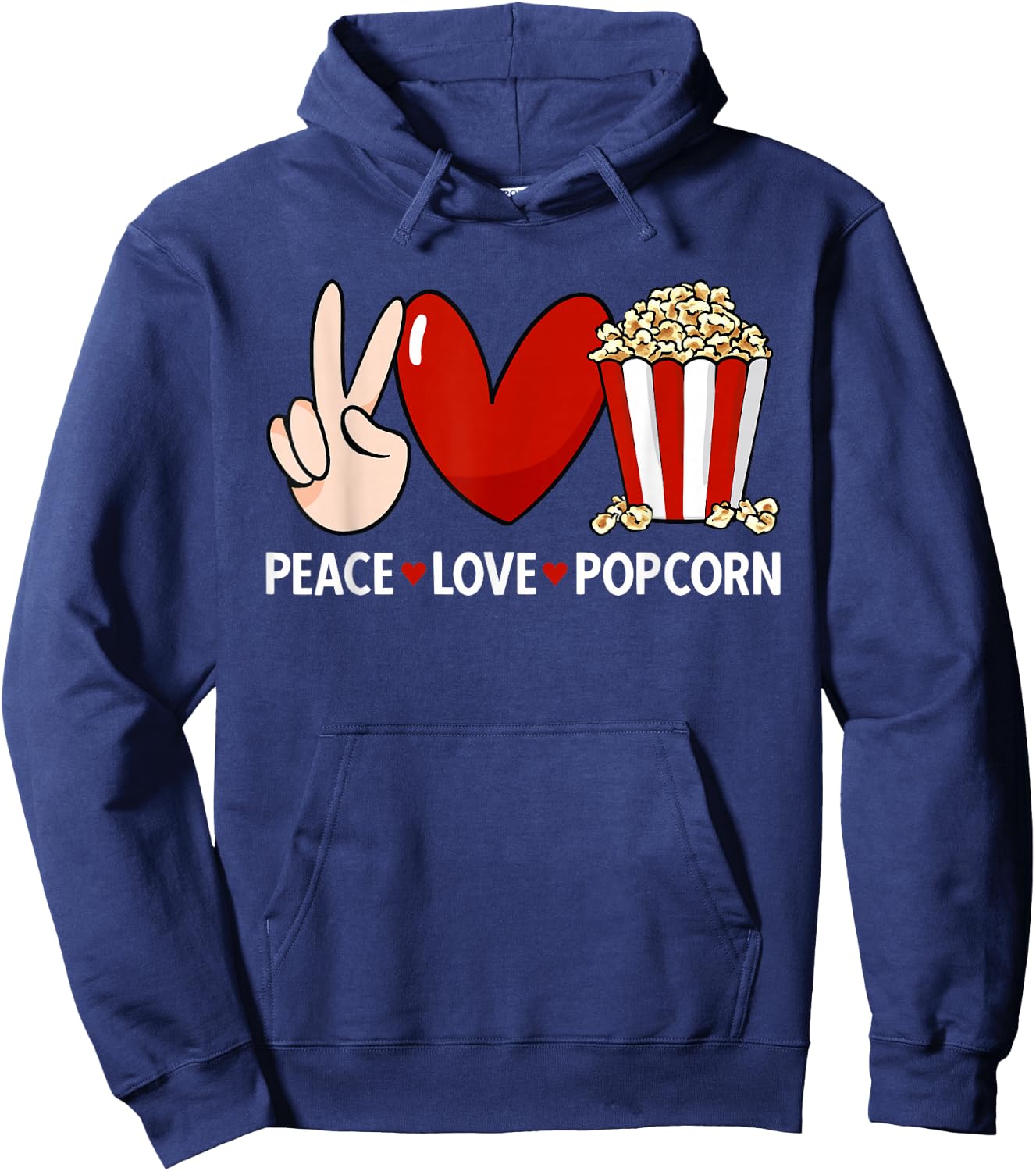 Popcorn Movie Night Snack Peace Love Popcorn Hoodie - Hoodie | Navy