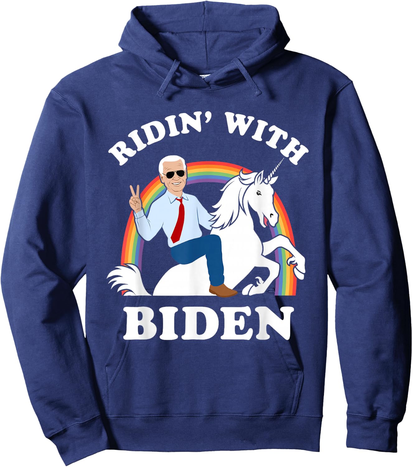 Unicorn Ridin' with Biden Funny Joe Biden Hoodie - Hoodie | Navy