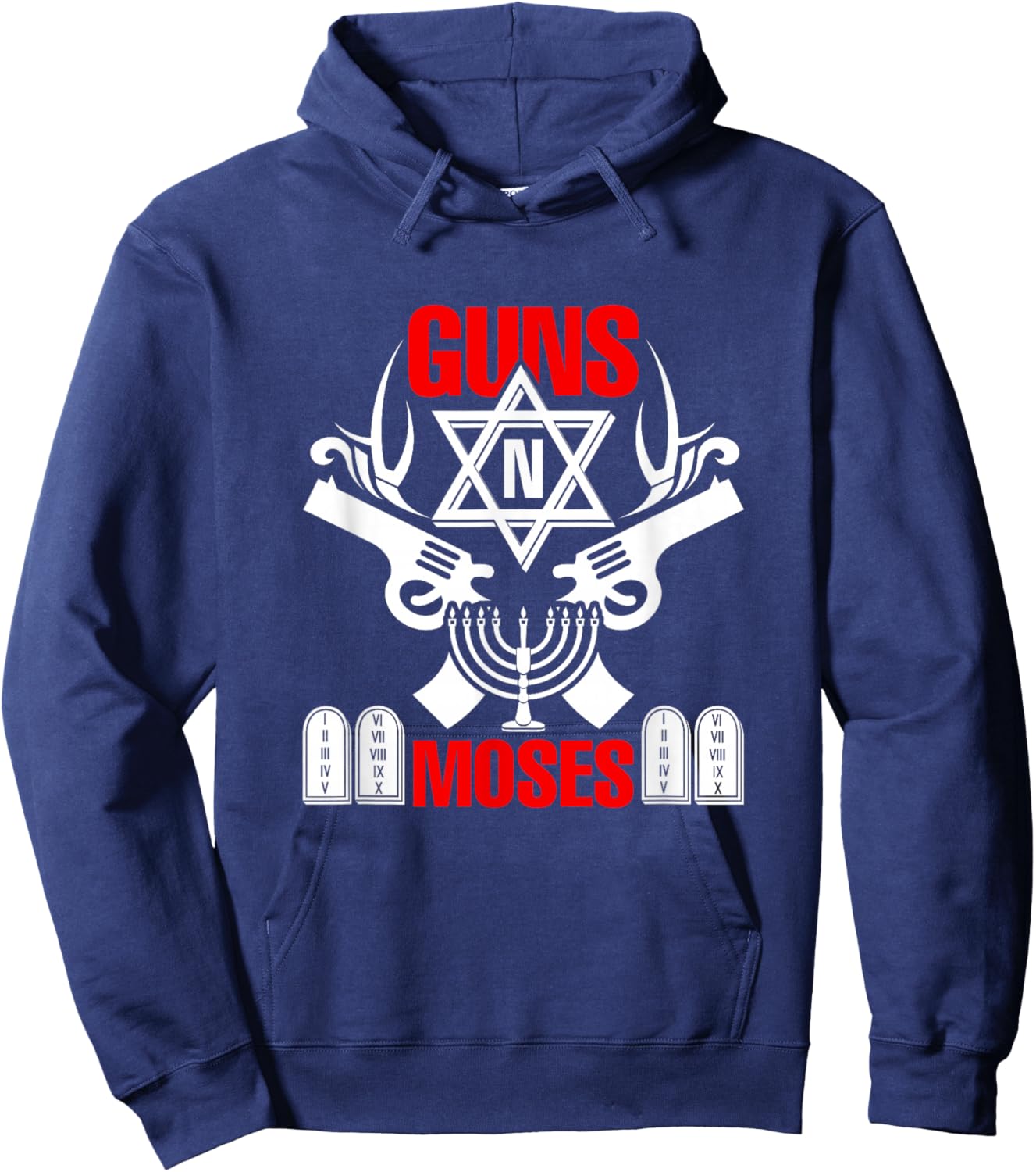 Guns N Moses - Funny Jewish Israeli Army Rock Hoodie - Hoodie | Navy