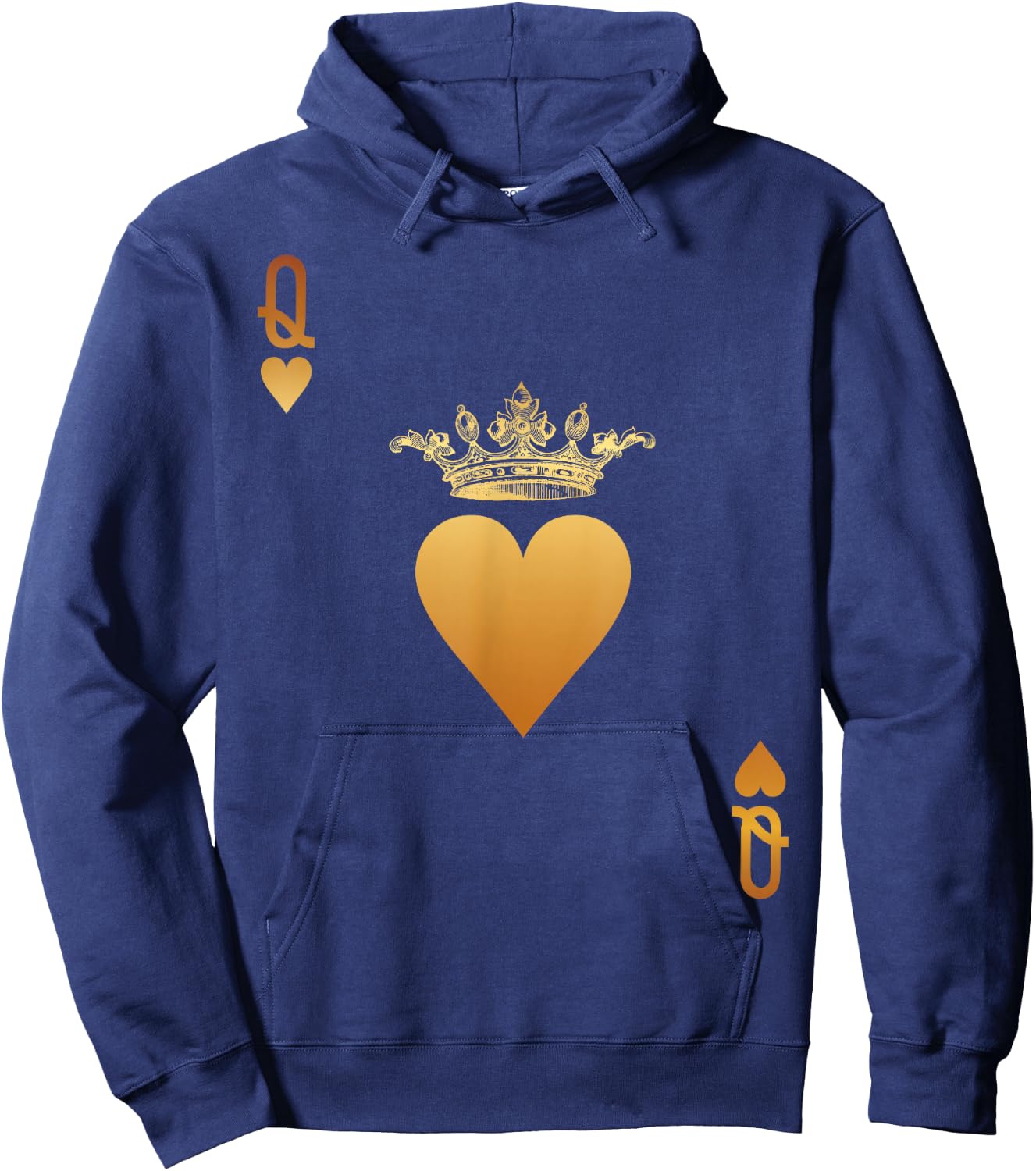 Queen of Hearts Vintage Crown Engraving Card Hoodie - Hoodie | Navy
