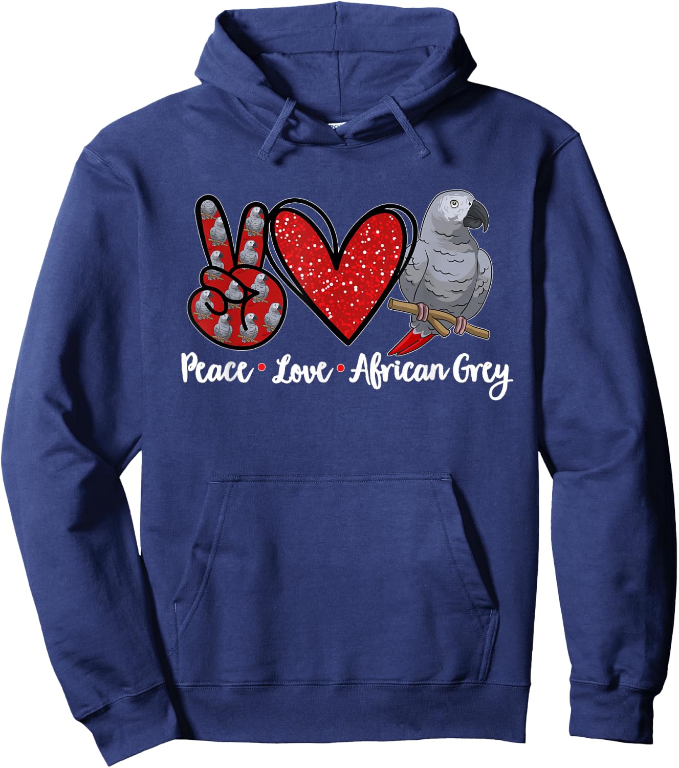 Peace Love African Grey Parrot Hoodie - Hoodie | Navy