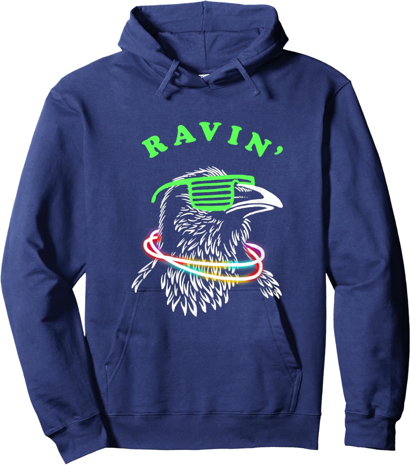 Ravin Raven - Rave Party Neon Bird Funny Hoodie - Hoodie | Navy