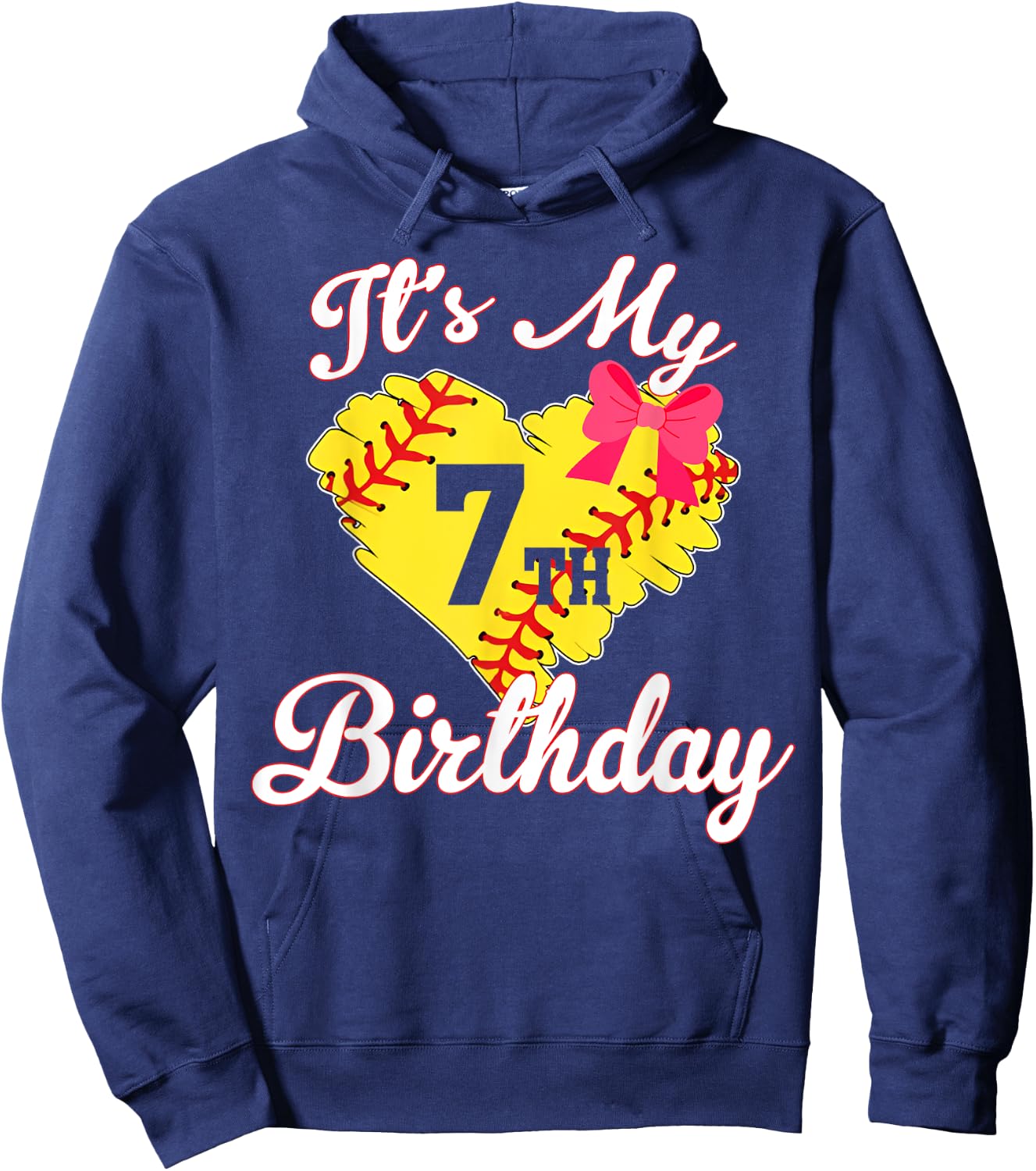 It's My 7th Birthday Softball Girl 7 Years Old Hoodie - Hoodie | Navy