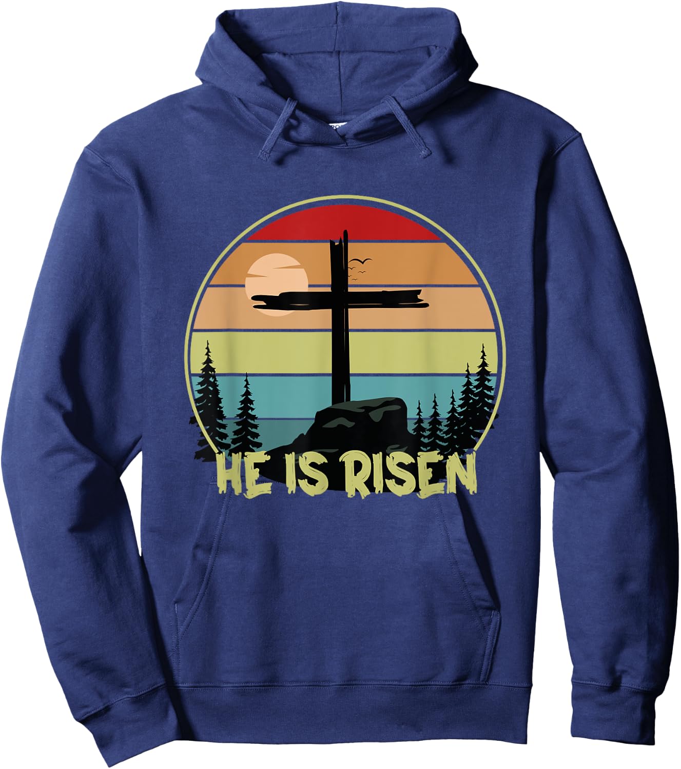 He is Risen Retro Vintage Happy Easter Hoodie - Hoodie | Navy