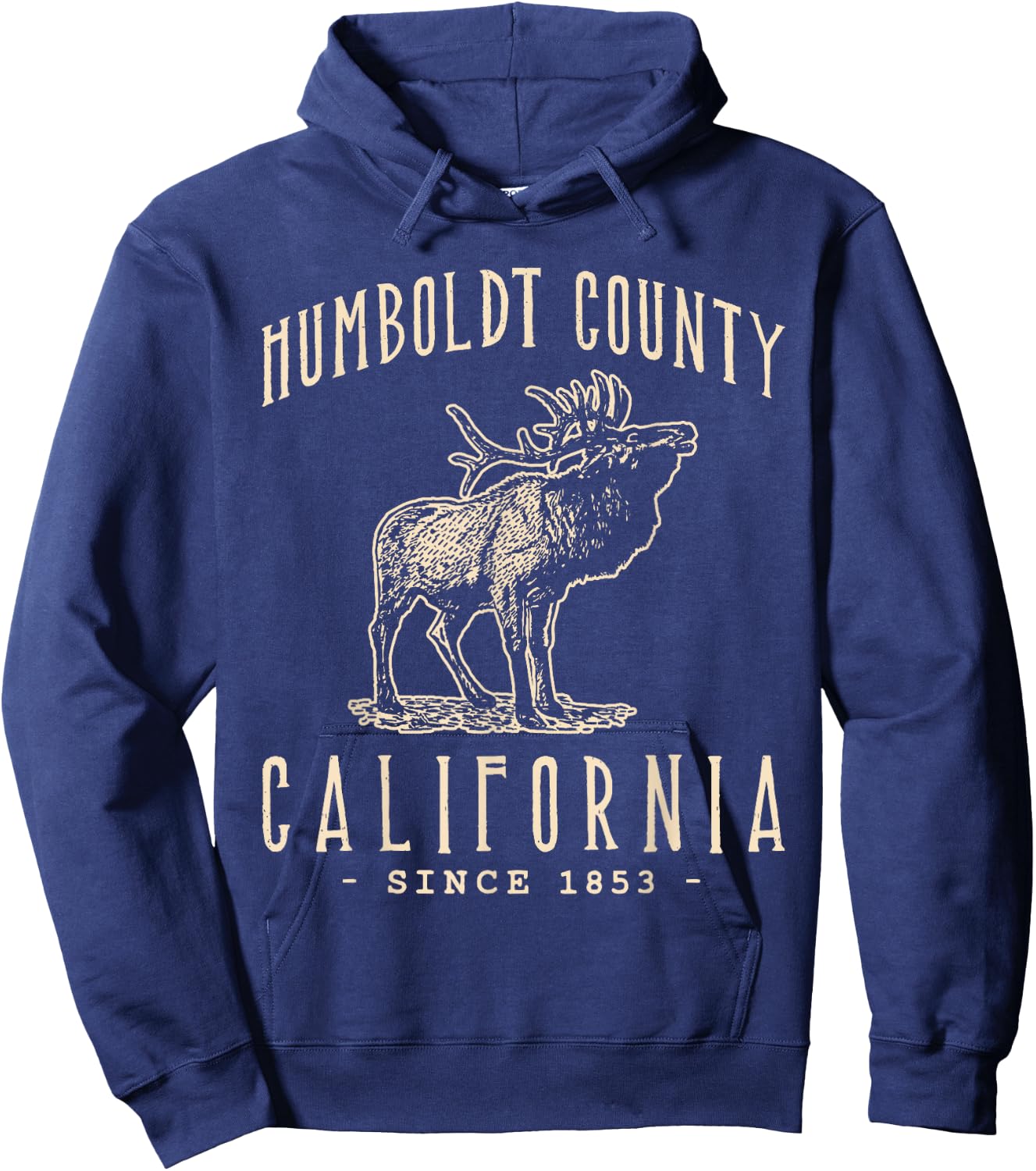 Humboldt County, California. Elk Vintage Design Hoodie - Hoodie | Navy
