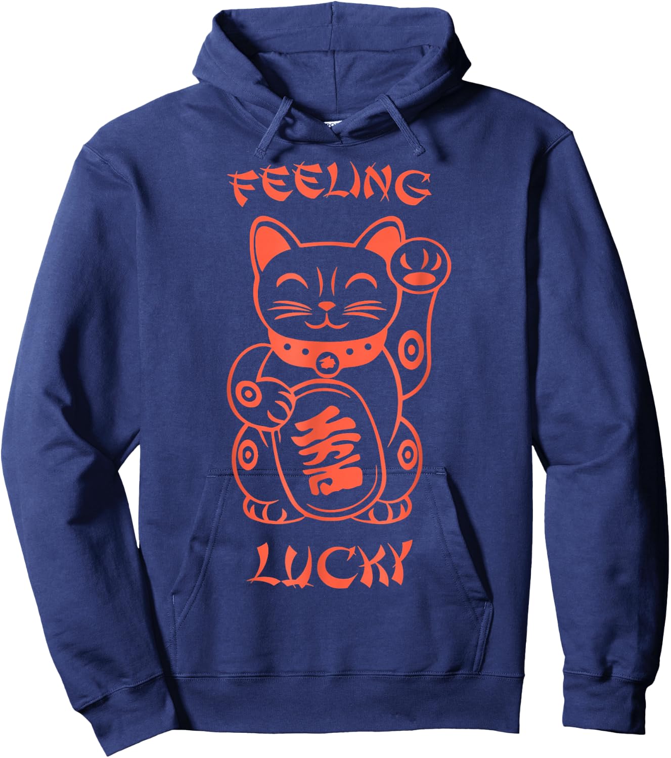 Feeling Lucky Chinese Lucky Cat Orange Hoodie - Hoodie | Navy