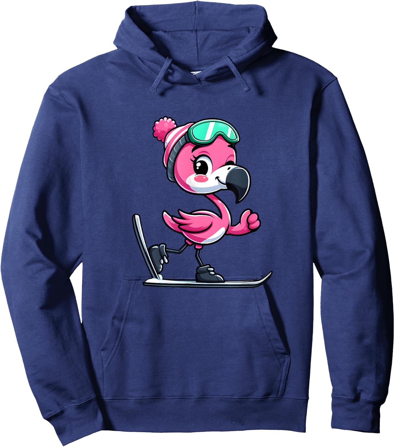 Comic Flamingo Skier Hoodie - Hoodie | Navy