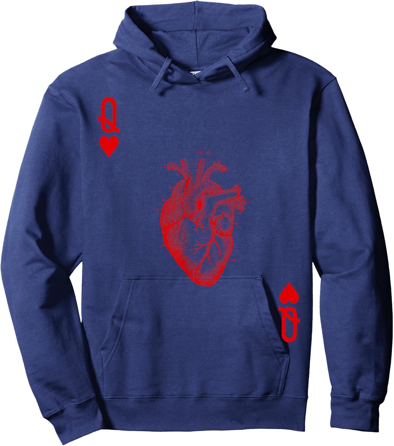 Queen of Hearts Vintage Engraving Card Hoodie - Hoodie | Navy