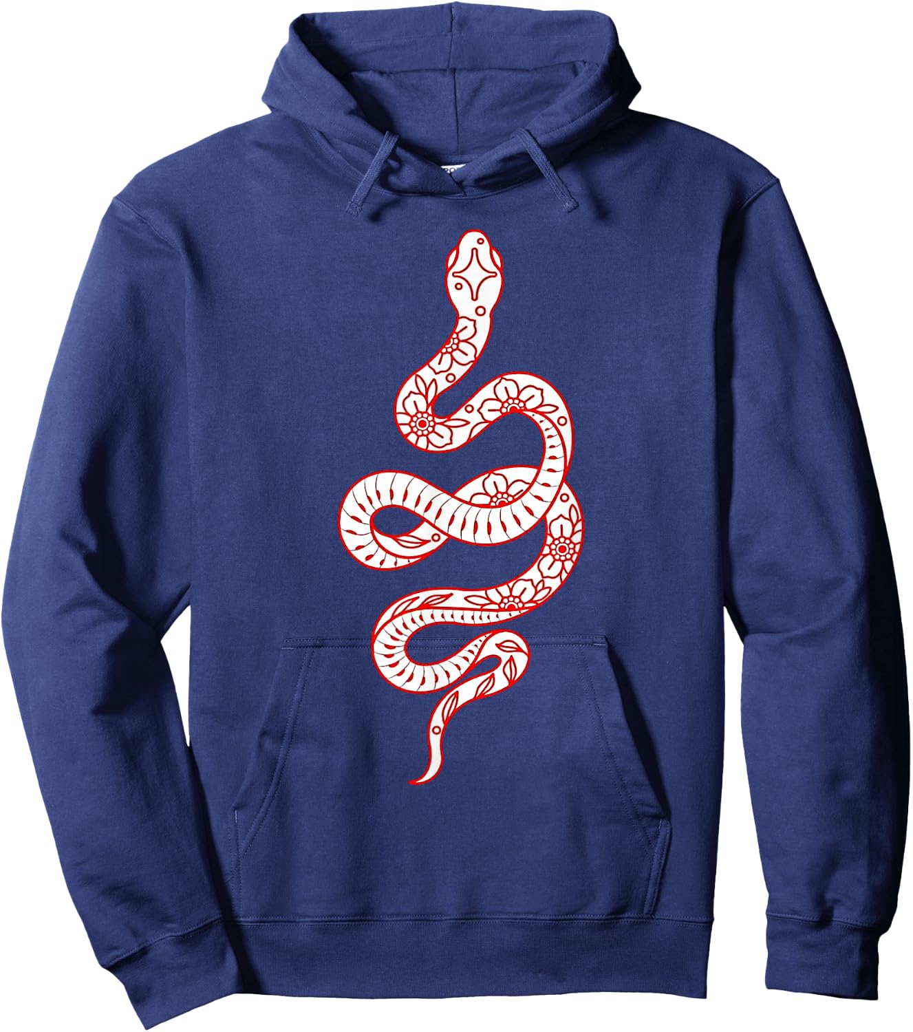 Red Snake Serpent x Flowers Minimal Hoodie - Hoodie | Navy