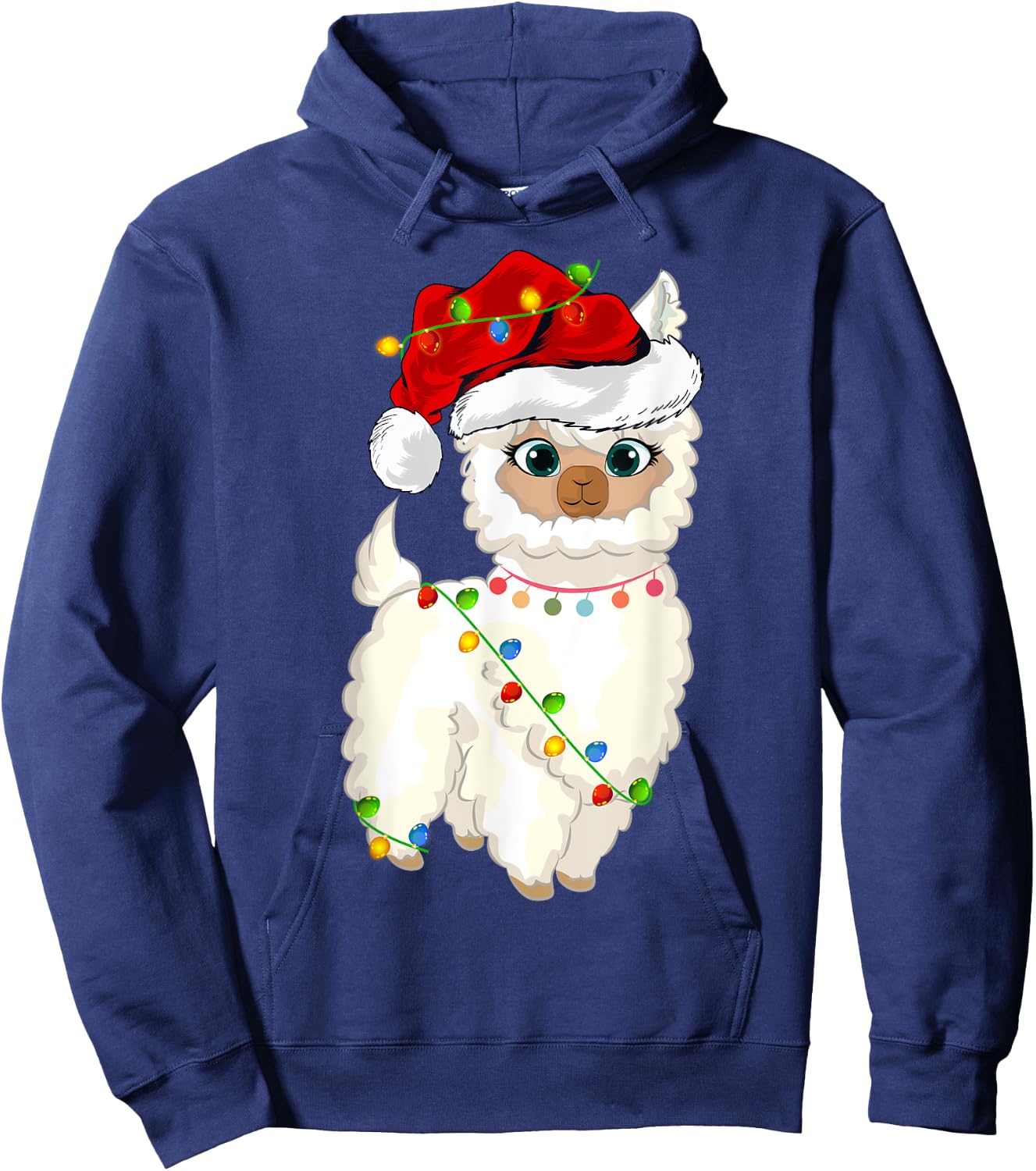Xmas Lights Santa Hat Llama Christmas Hoodie - Hoodie | Navy