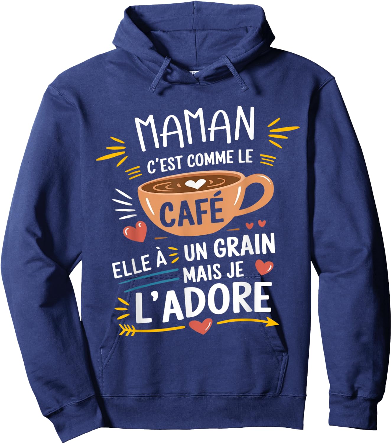 Maman Comme le Café Funny Gift , Black, S Hoodie - Hoodie | Navy