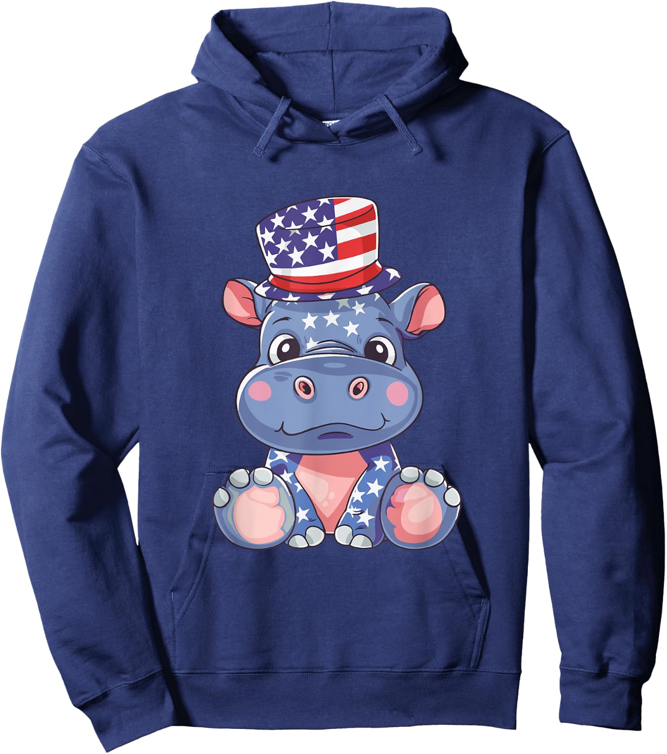 Cute Hippo USA Flag | 4th Of July Hoodie - Hoodie | Navy