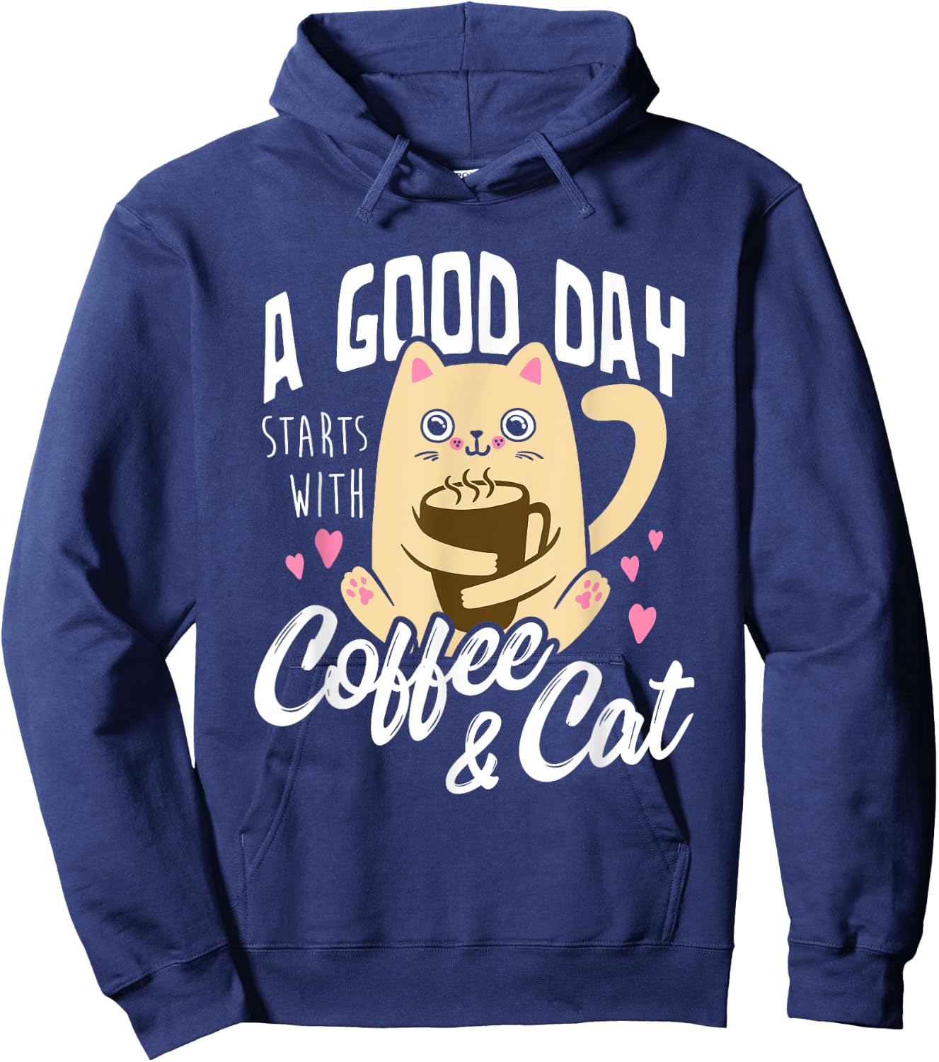 Cat & Coffee Mug - Funny Cat Lover Gift Women Hoodie - Hoodie | Navy