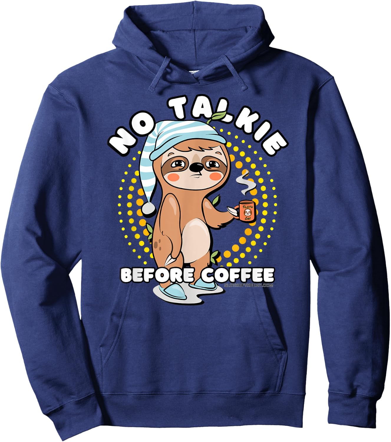 Sloth No Talkie Before Coffee Hoodie - Hoodie | Navy