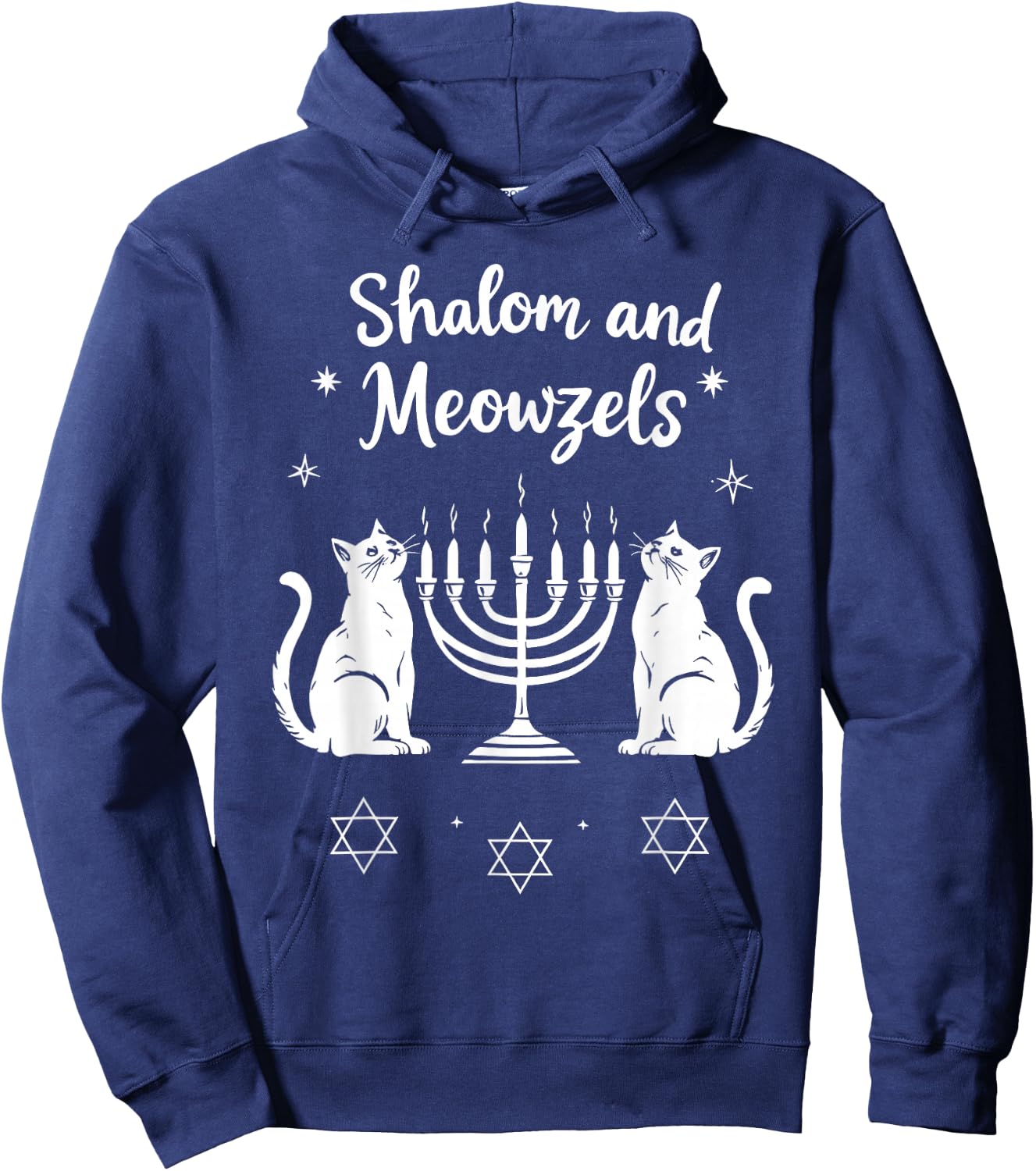 Shalom and Meowzels Funny Jewish Cat Hanukkah Hoodie - Hoodie | Navy