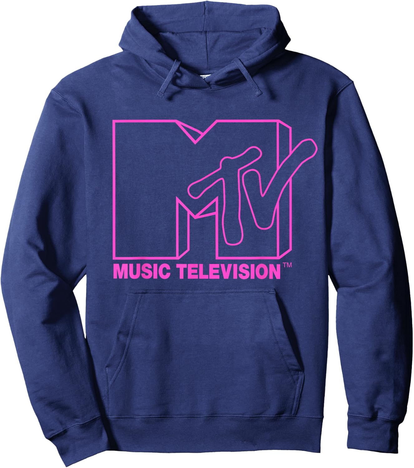 MTV - Neon Pink Logo Outline Hoodie - Hoodie | Navy