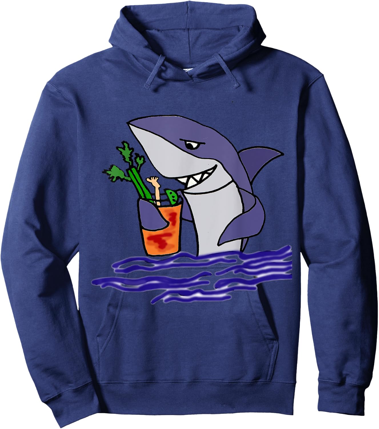 Smiletodaytees Funny Shark Drinking Bloody Mary Hoodie - Hoodie | Navy