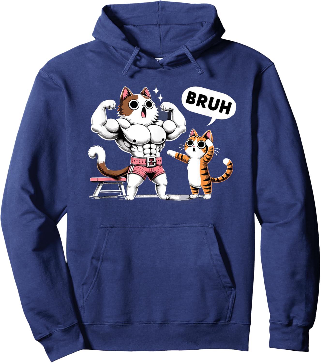 Gym Cats Bruh Meme Training Say Jokes Animal Hoodie - Hoodie | Navy