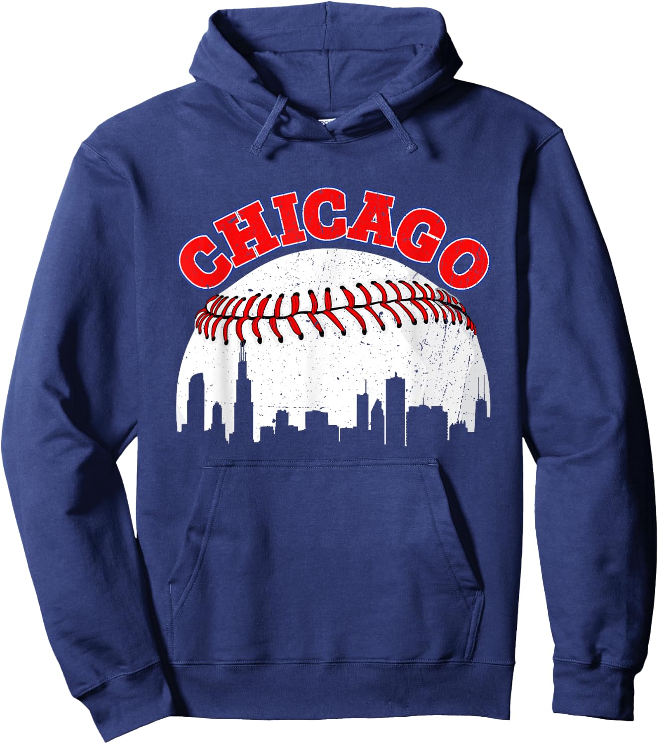 Distressed Baseball Chicago Cityscape Women Hoodie - Hoodie | Navy