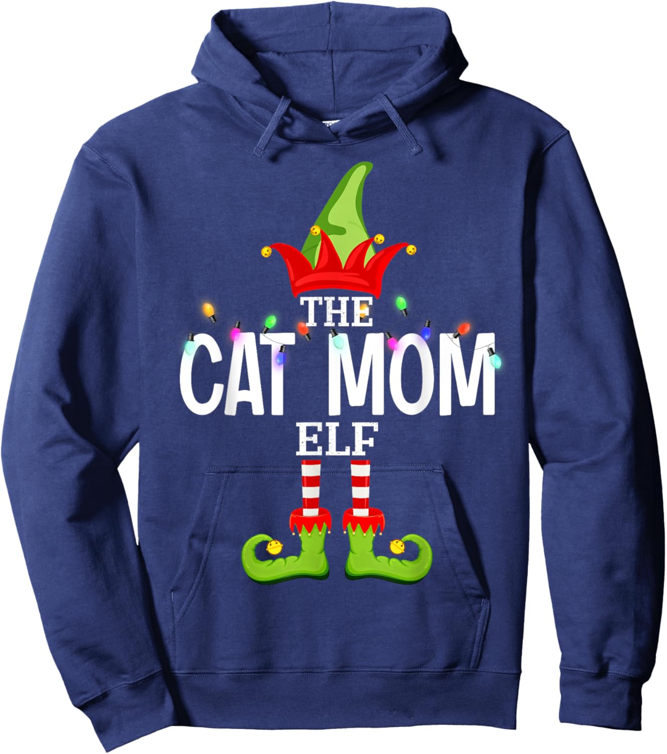 The Cat Mom Elf Christmas Matching Pajamas Hoodie - Hoodie | Navy