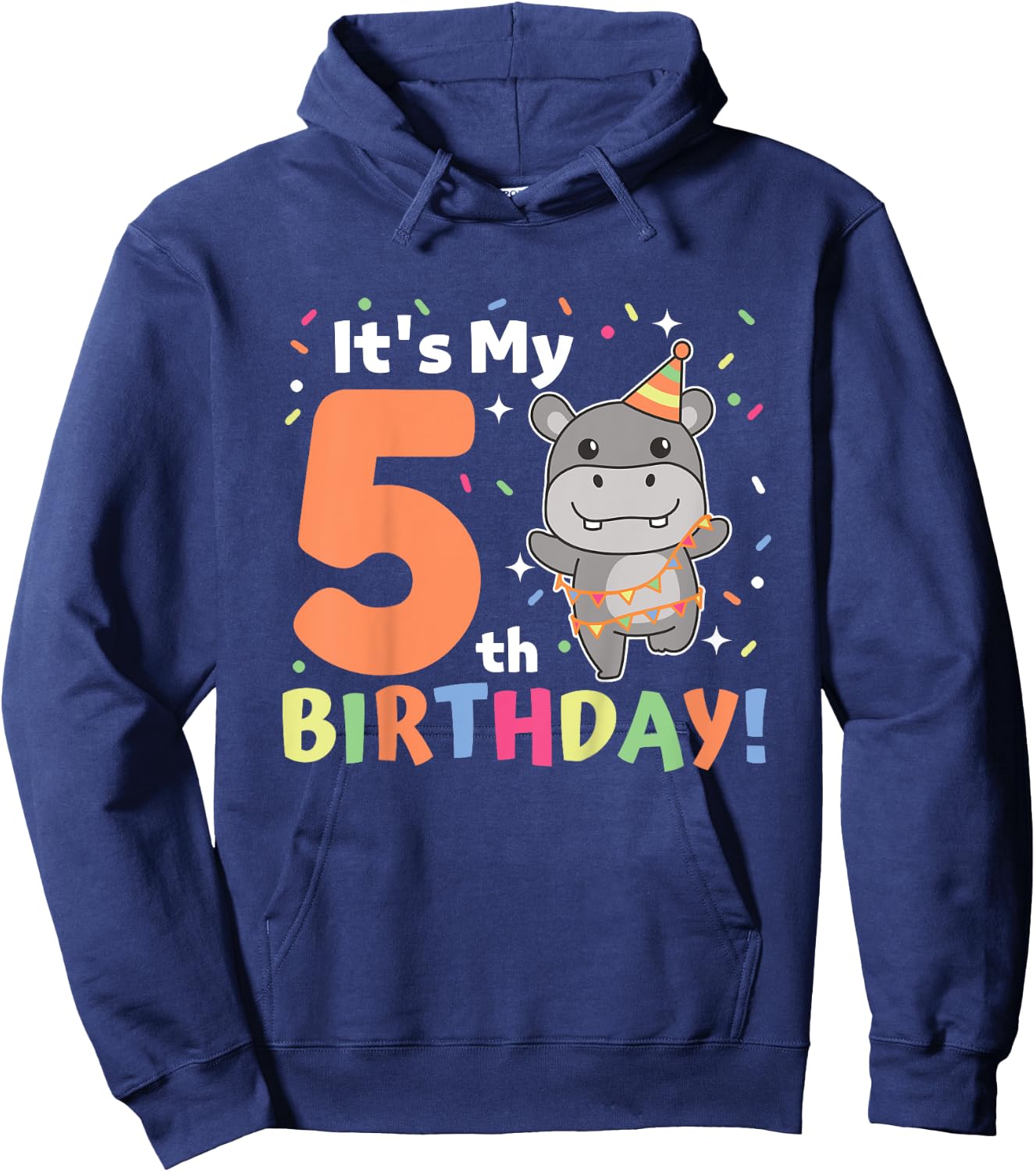 Kids Hippo 5th Birthday For Kids Five Years Old Hoodie - Hoodie | Navy