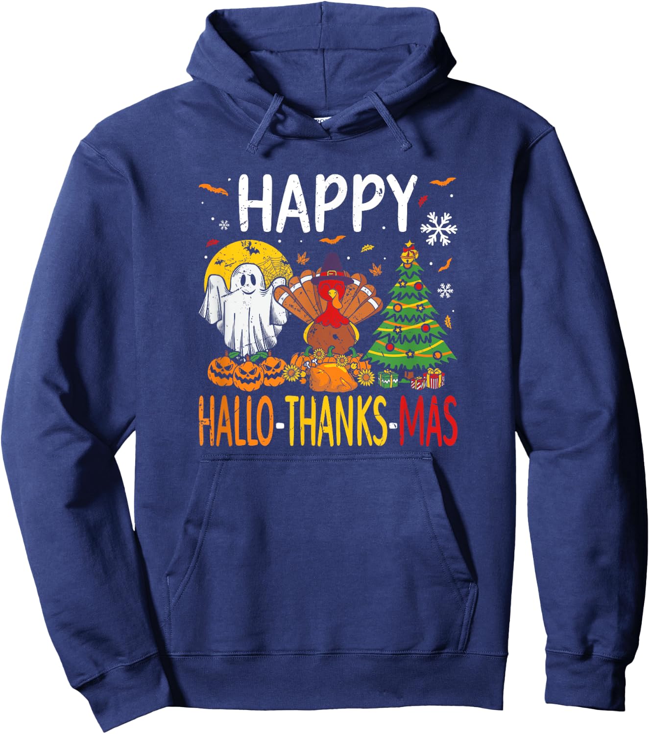 Hallothanksmas Halloween Thanksgiving Christmas Hoodie - Hoodie | Navy