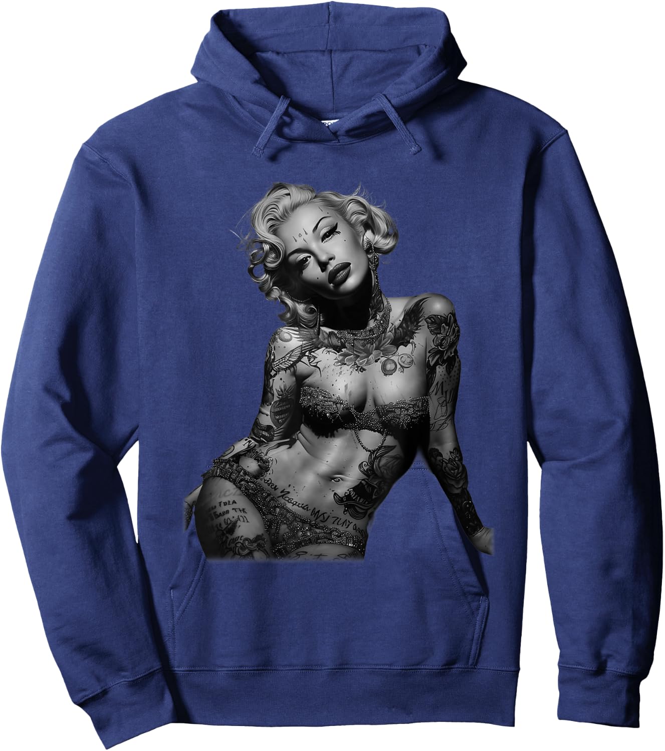 Retro Pinup Sexy Tattoo Girl , black Hoodie - Hoodie | Navy