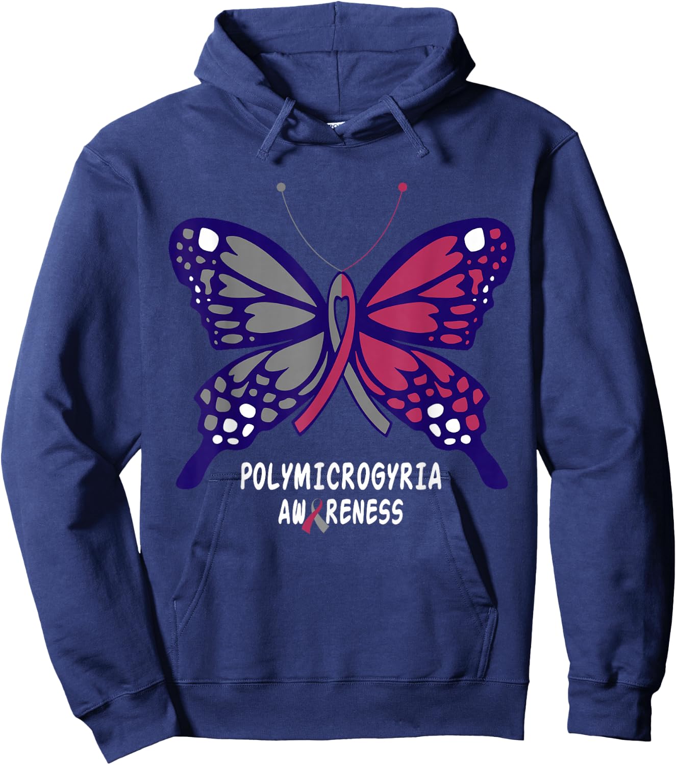 Polymicrogyria Awareness Butterfly Hoodie - Hoodie | Navy