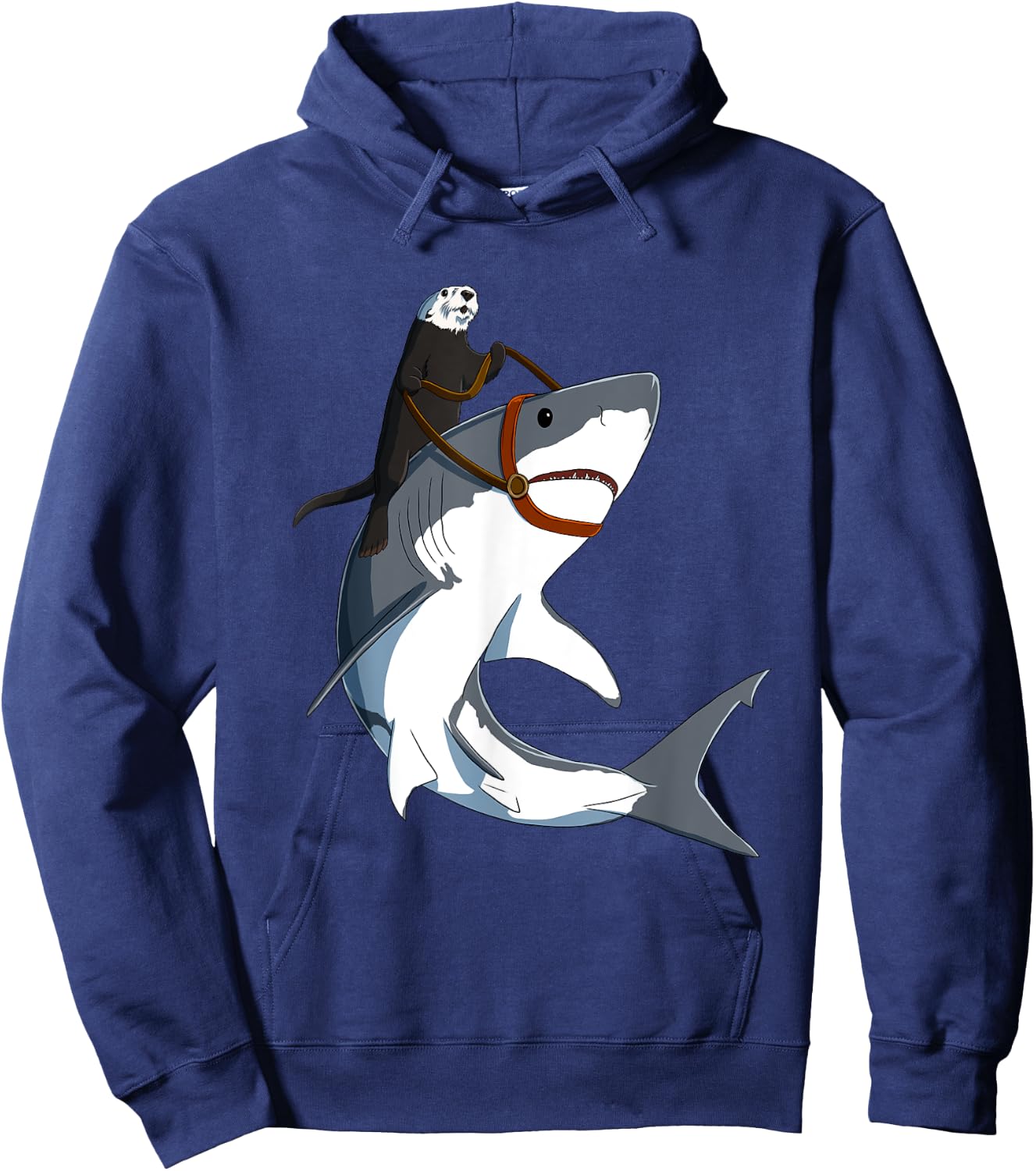 Funny Sea Otter Riding Shark Hoodie - Hoodie | Navy