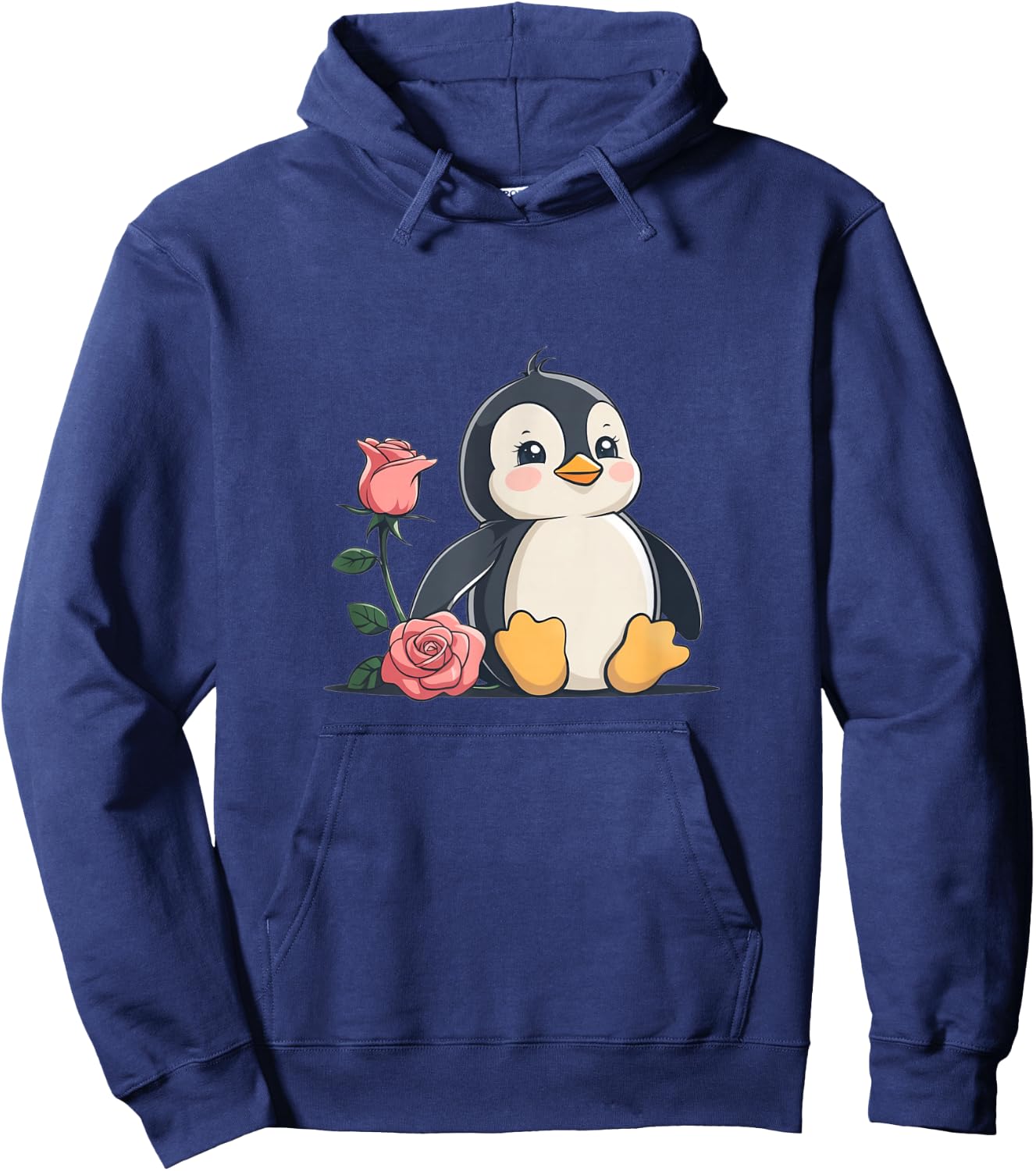 Cute Penguin with Rose Animal Illustration Hoodie - Hoodie | Navy