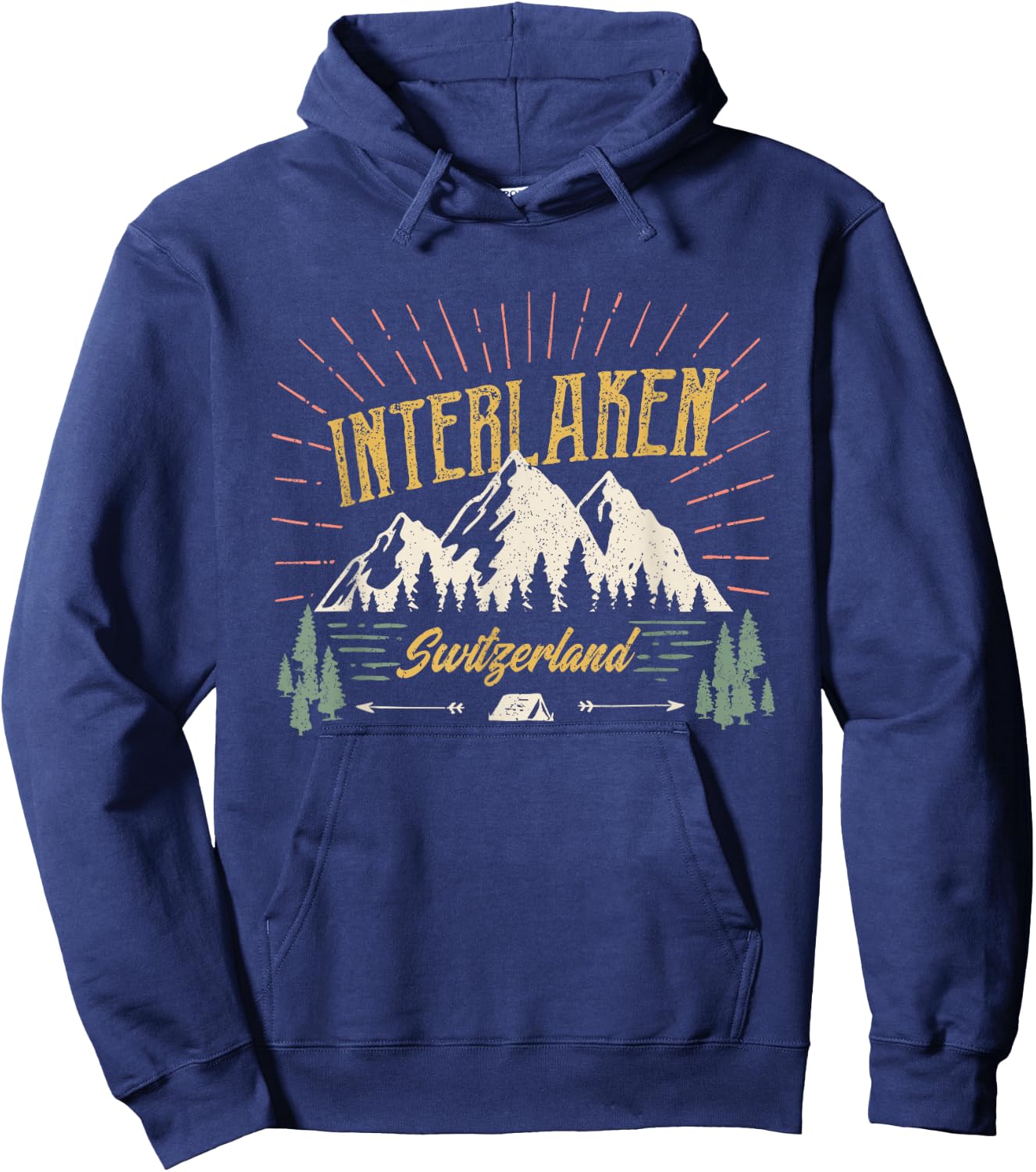 Vintage Interlaken Switzerland Outdoor Graphic Hoodie - Hoodie | Navy