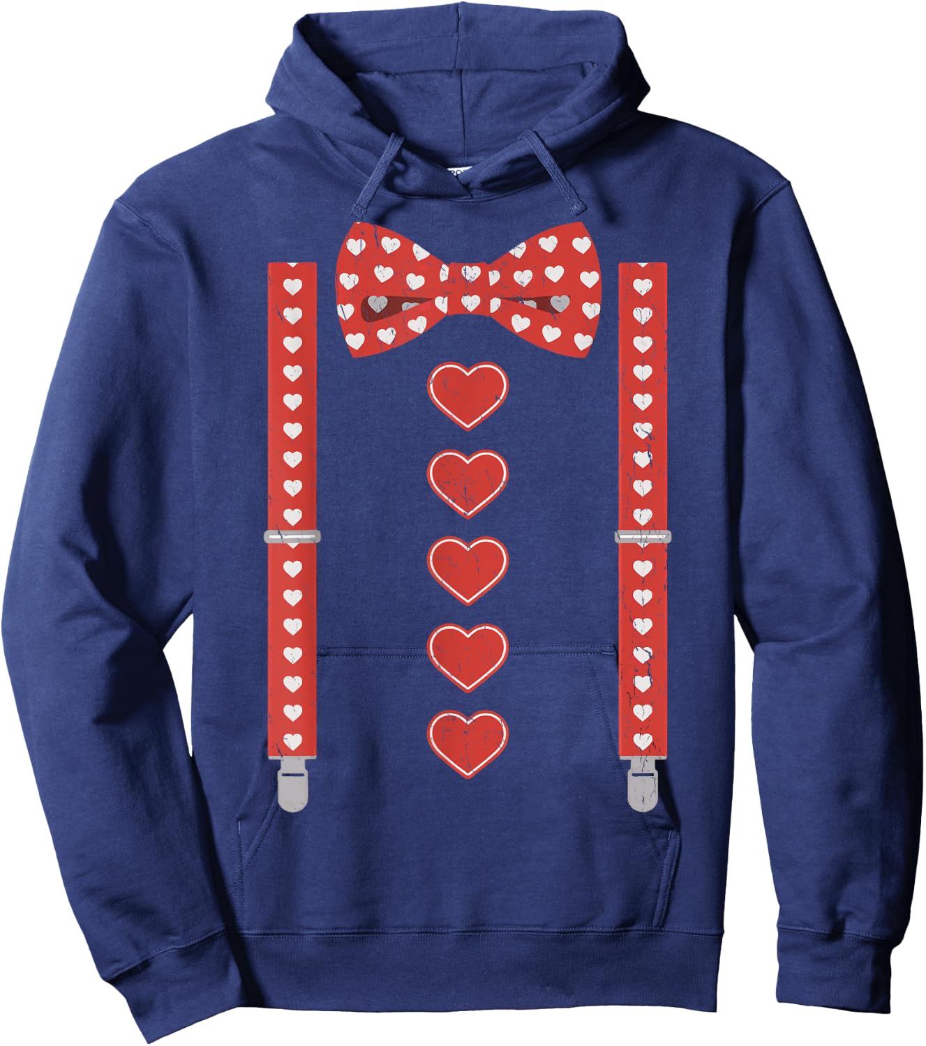 Valentines Day Bow Tie and Suspenders Hoodie - Hoodie | Navy