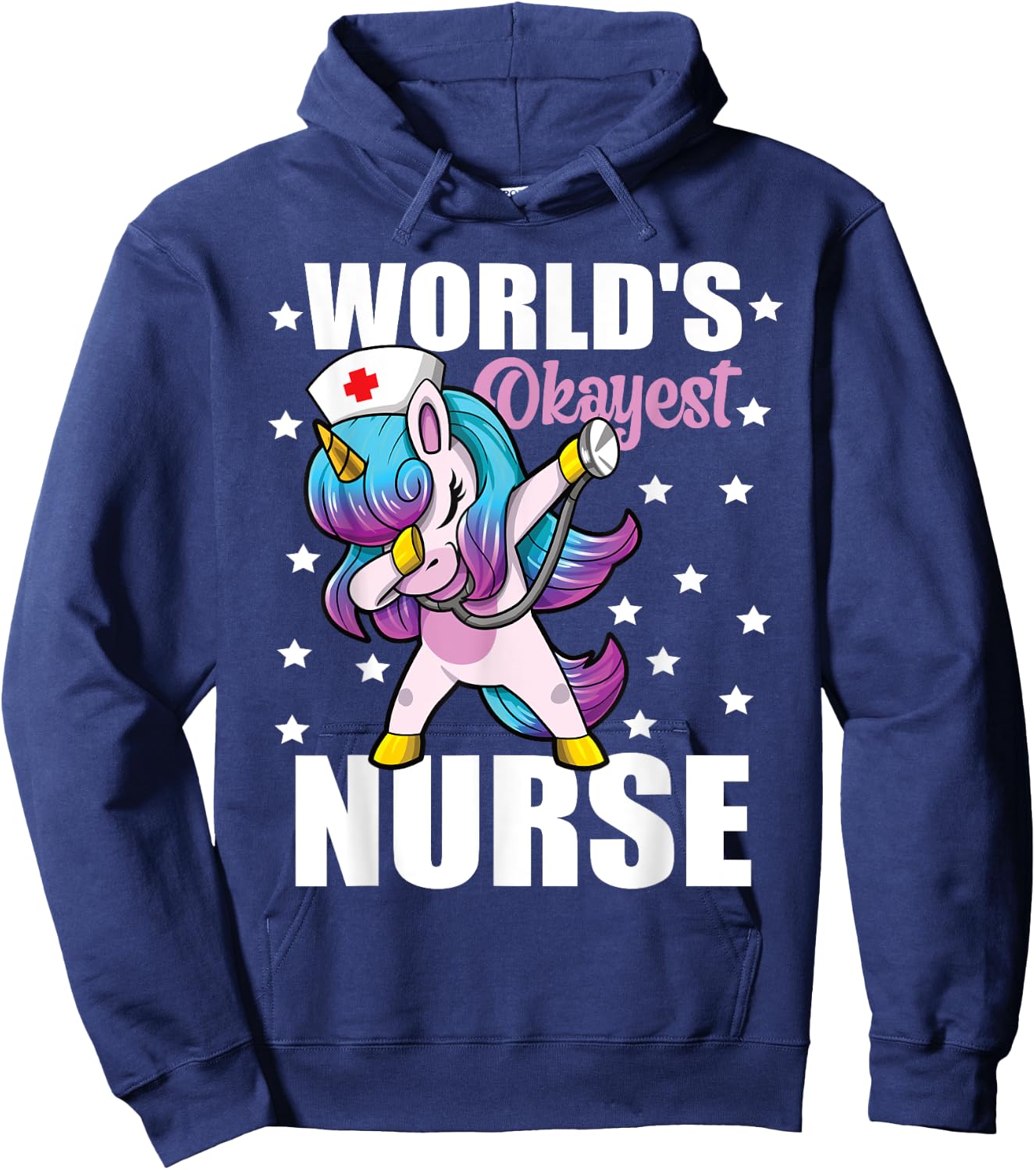World's Okayest Nurse Unicorn Funny Nurse Hoodie - Hoodie | Navy