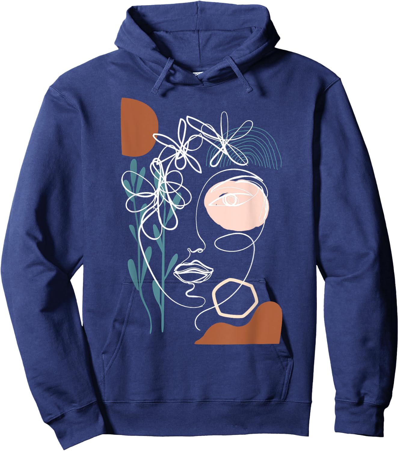 Line Art Face Abstract Art One Line Minimal Hoodie - Hoodie | Navy