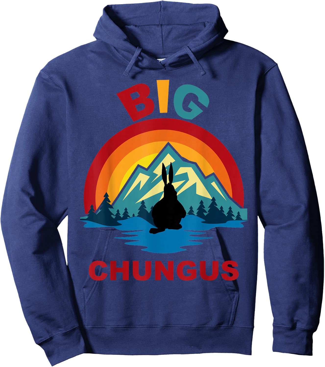 Big Chungus Retro Fat Bunny Sunset Hoodie - Hoodie | Navy