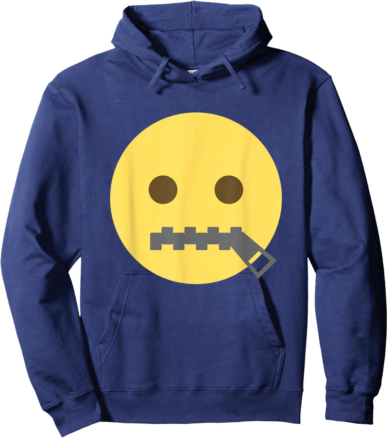Zipper-Mouth Face Emoticon Lips Sealed Zip It Hoodie - Hoodie | Navy