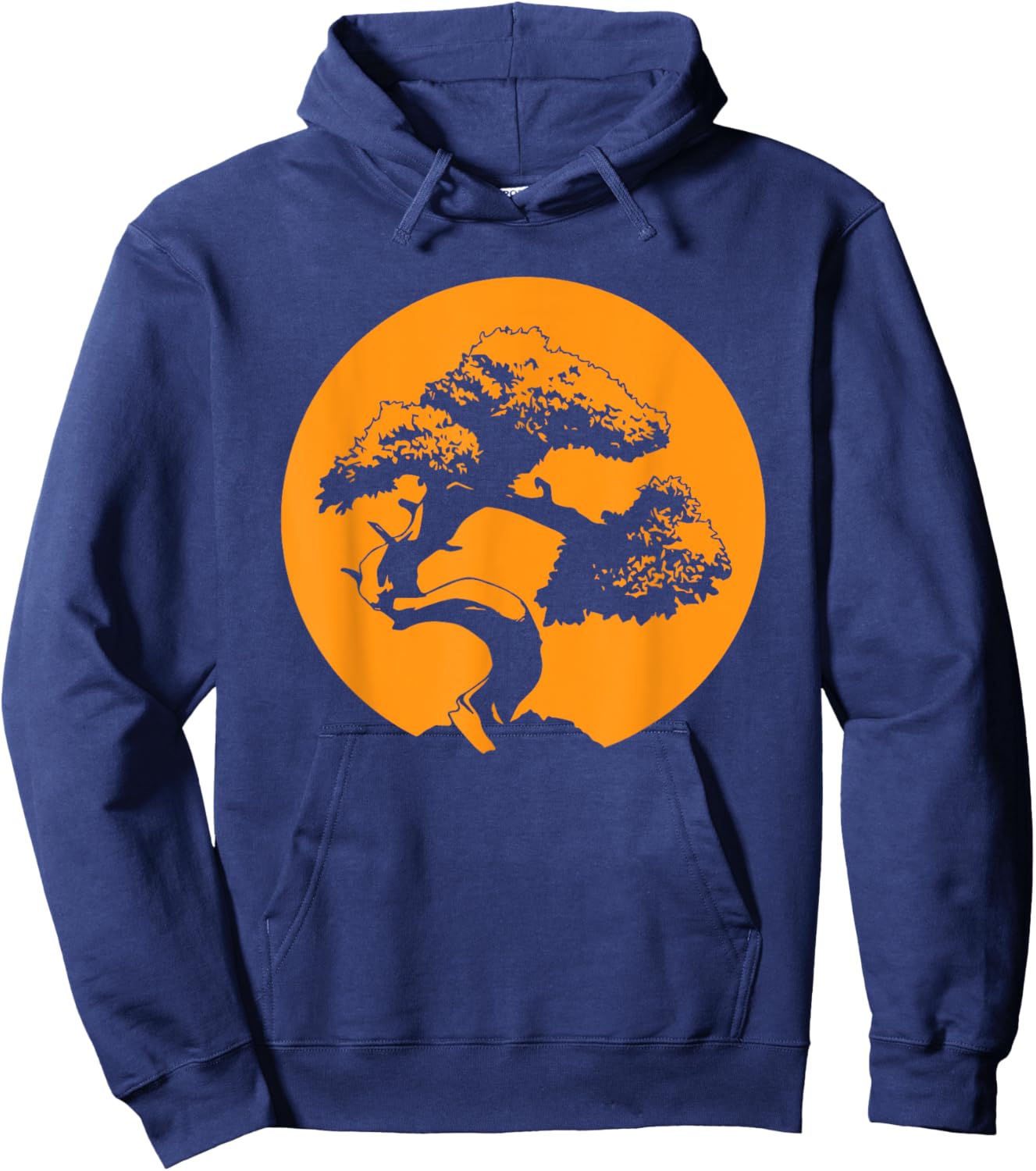 Japanese Bonsai Tree with Orange Sunset Hoodie - Hoodie | Navy