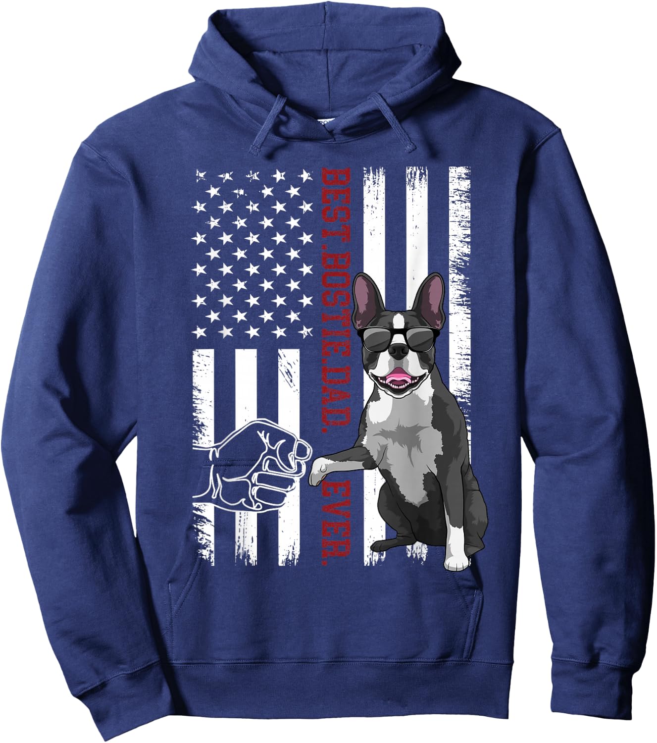 Boston Terrier Dad Dog American Flag Bostie Dog Hoodie - Hoodie | Navy