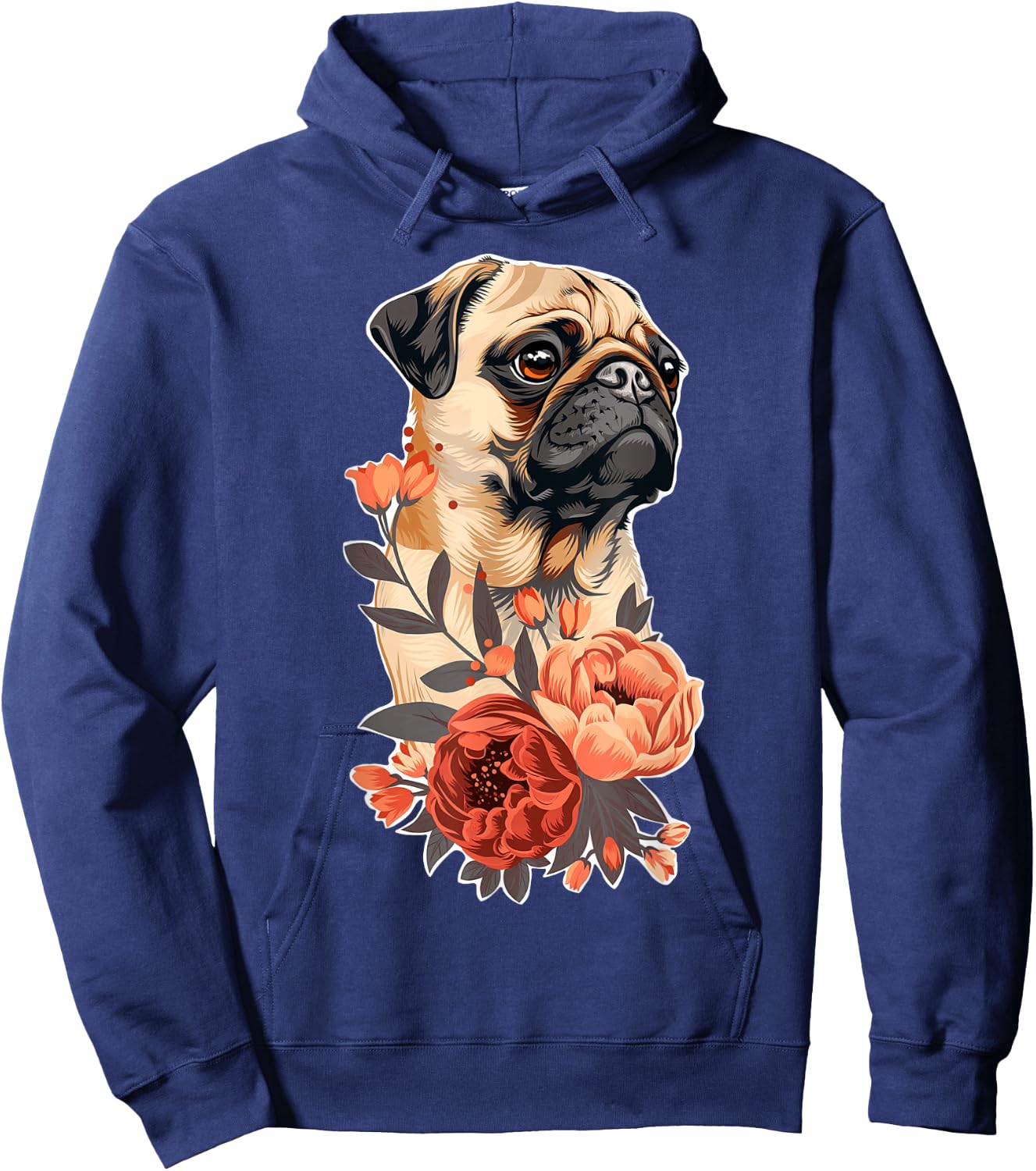 Cute Pug Dog Flowers Pug Hoodie - Hoodie | Navy
