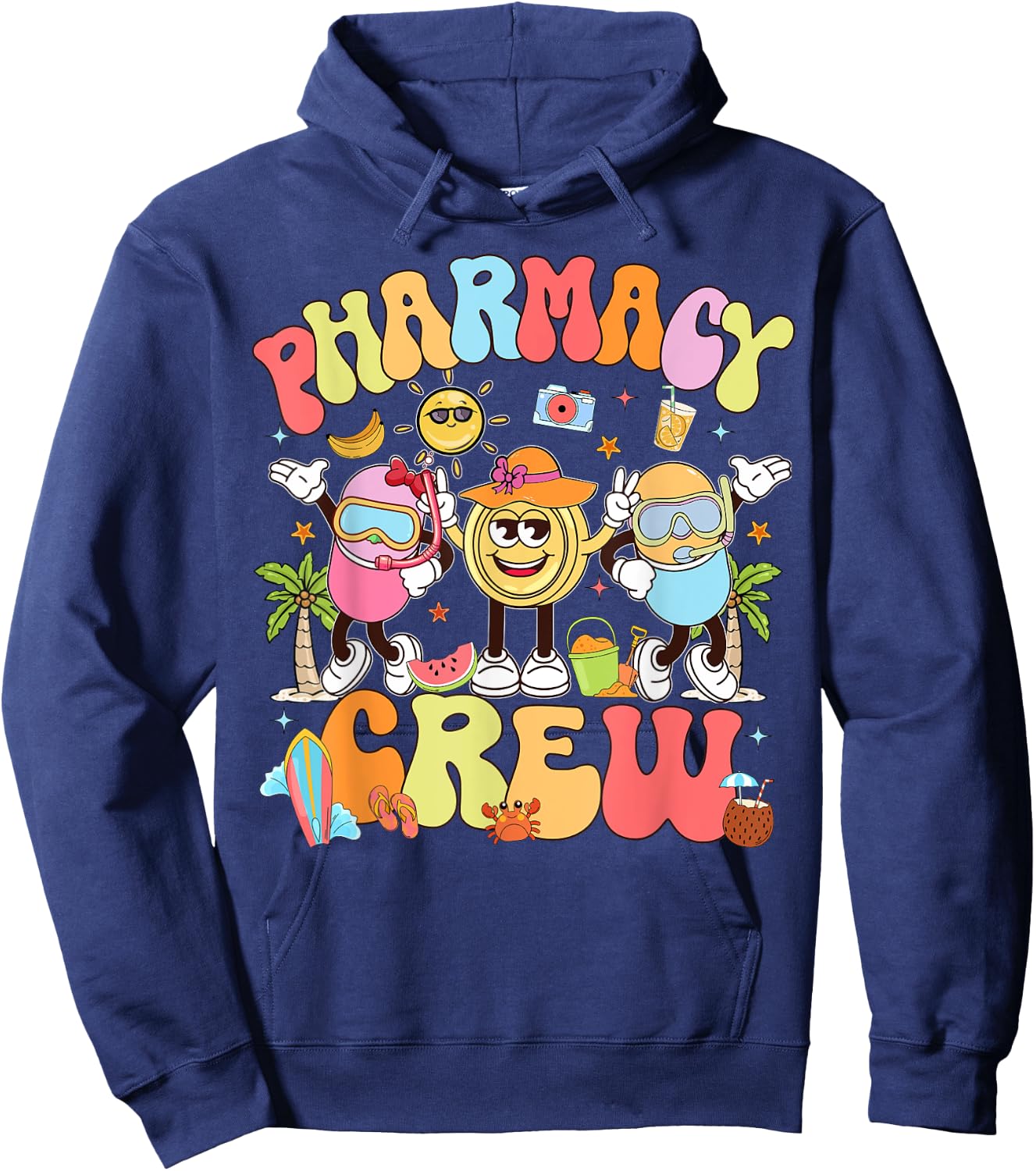 Retro Pharmacy Crew Summer Vacation Pharm Tech Hoodie - Hoodie | Navy